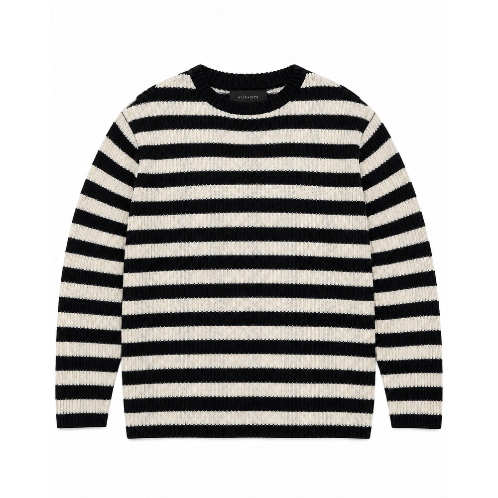 AllSaints Oversized Striped Crewneck Sweater Black Off White Mens M